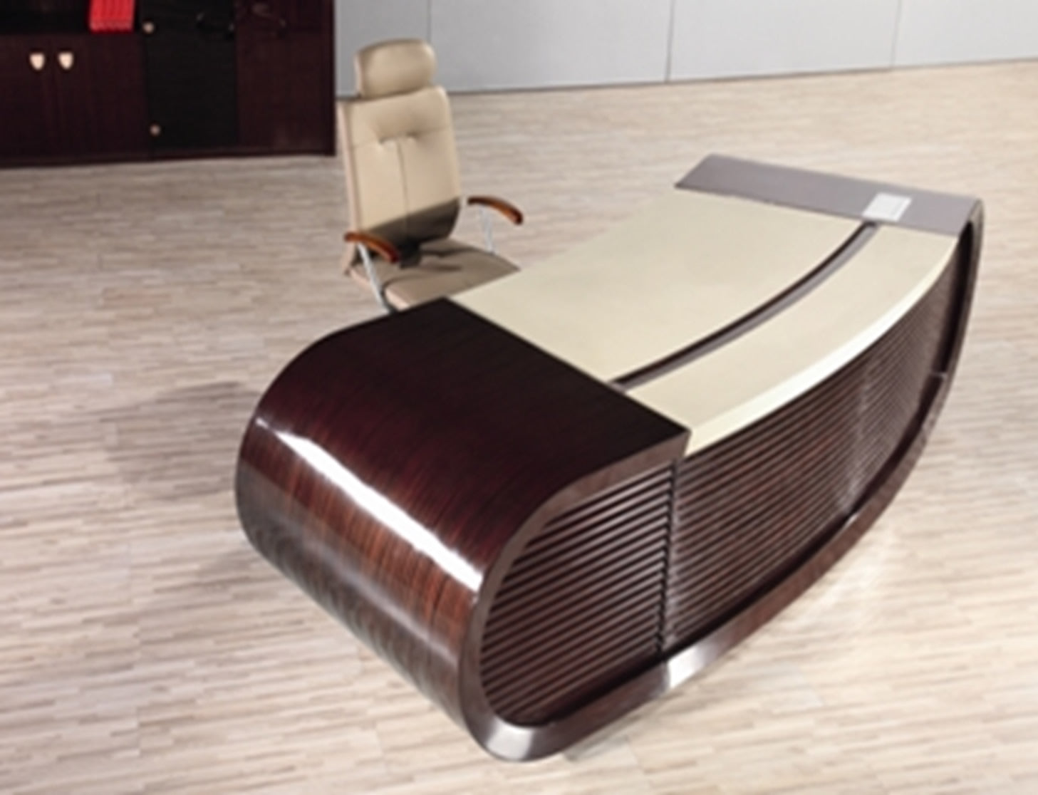 High Gloss Walnut Real Wood Veneer Executive Desk - 3200mm - T1383